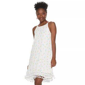 Nina Leonard Margarita Daquiri Print Gauzy Tassel Beach Dress | Size Medium